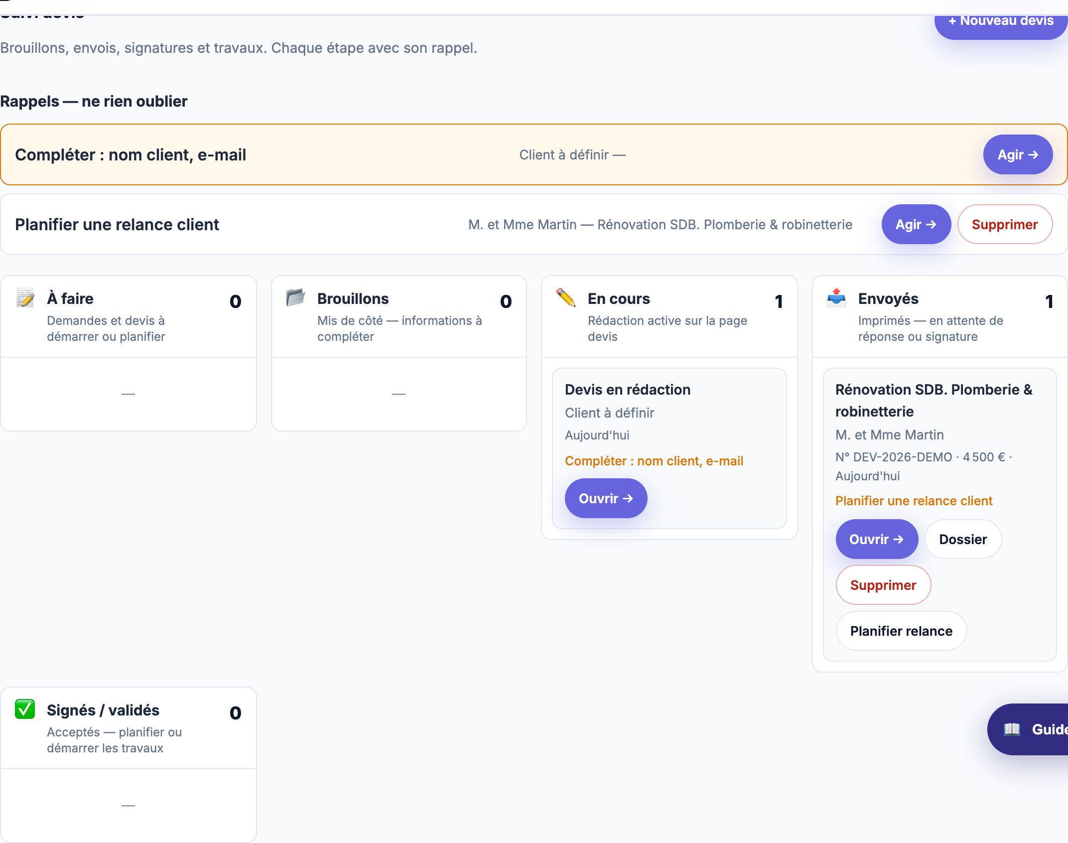 Vue dossiers clients pour suivre les contrats