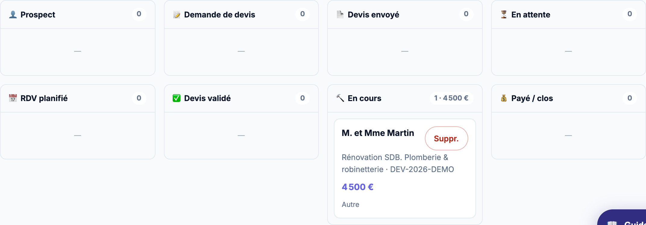 Pipeline commercial par statut